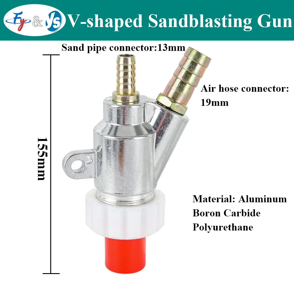 V-shaped Sandblasting Gun with Boron Carbide Nozzle 13mm/19mm Connector Aluminum Sand Blasting Gun for Automatic Sandblaster