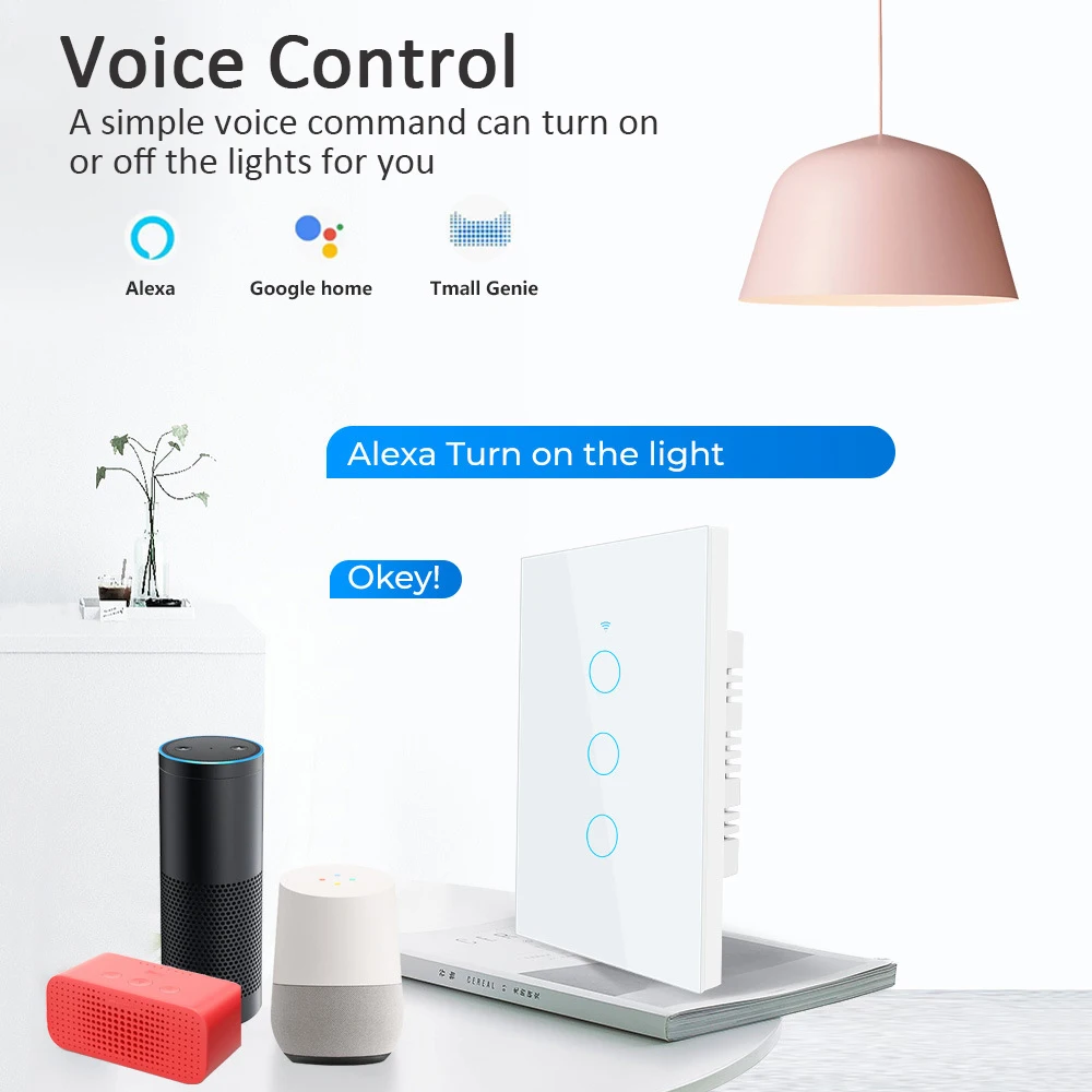 Tuya WiFi Smart Light Switch 1/2/3/4 Gang With/Without Neutral Wire APP/Touch/RF433/Voice Remote Control Via Alexa Google Home