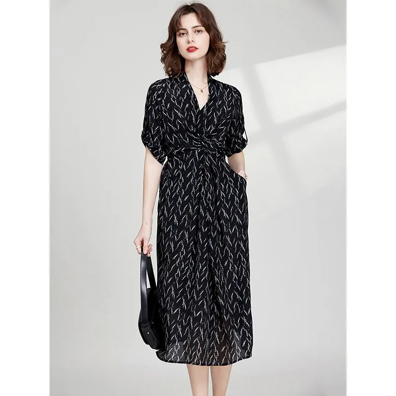 Summer 2025 Heavyweight Silk Dr Waist Cinched Loose Belted  Silk plus Size High End Printed Skirt Women's Faion