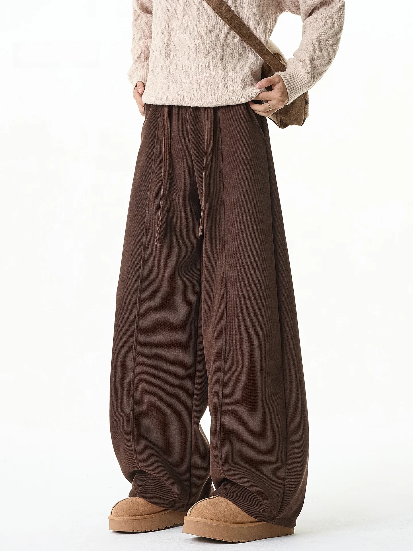 

Corduroy Thiened Fce Casual Men's Pants Autumn Winter Straight Leg Trousers Vintage American Sle Wide Leg Pants
