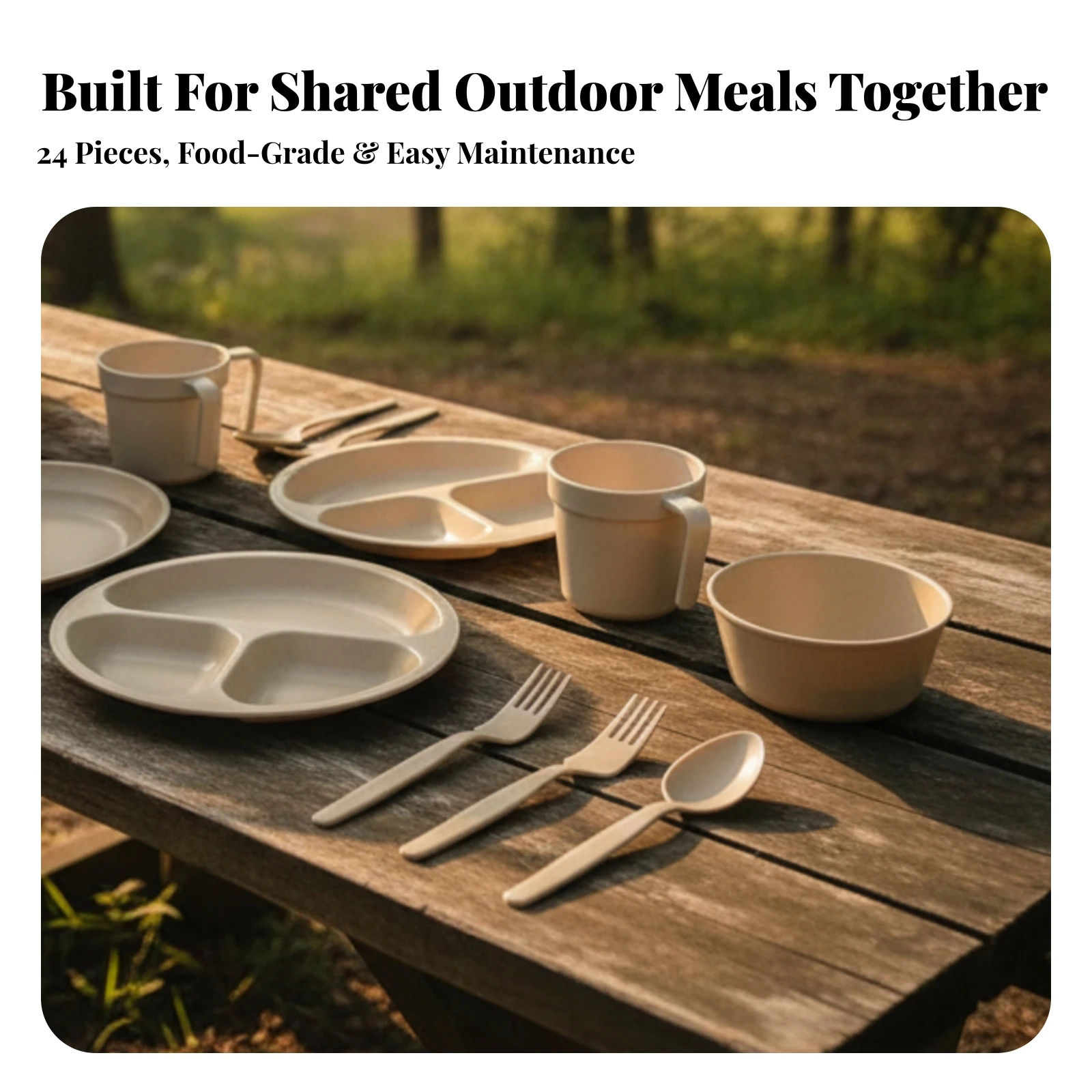 Cutlery Lightweight Camping Dinnerware with Carrying Box Tableware Set with Plates, Bowls, Cups, and Utensils Compact