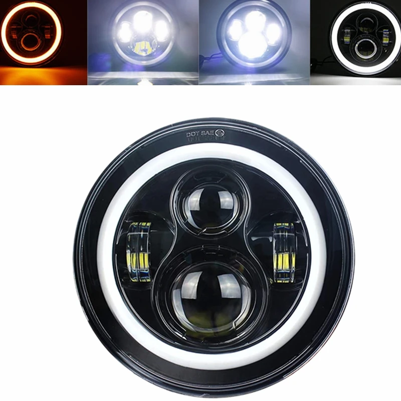 Universal 7 Inch Led Car Motorcycle Headlight DRL H4 Headlamp For Harley BMW Yamha Honda 7.5" Headlights Bracket Retro Bucket image 2