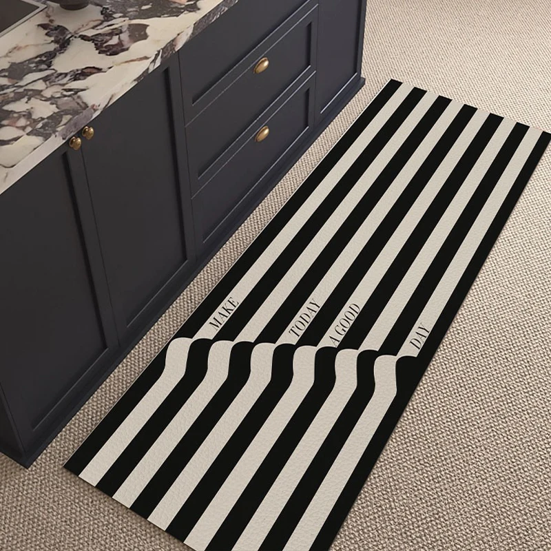 

Kitchen Anti-slip Carpet Diatom Mud Water-absorbing Oil-absorbing Floor Mat Black and White Minimalist Style Home Decoration Rug