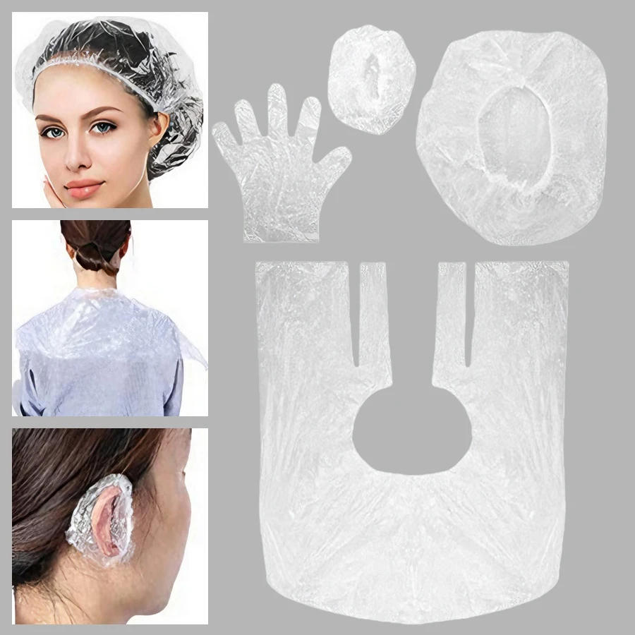 

10 Sets Disposable Hair Dye Protection Kit with Gloves, Shower Cap, Ear Covers & Cape for Hair Coloring, Perming&Hair Treatments