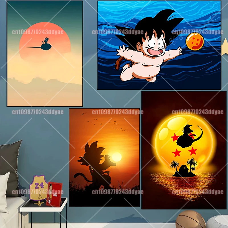 

Printed Anime Dragon Ball Childhood Goku Master Roshi Krillin Canvas Painting Poster Children's Bedroom Art Decoration Painting