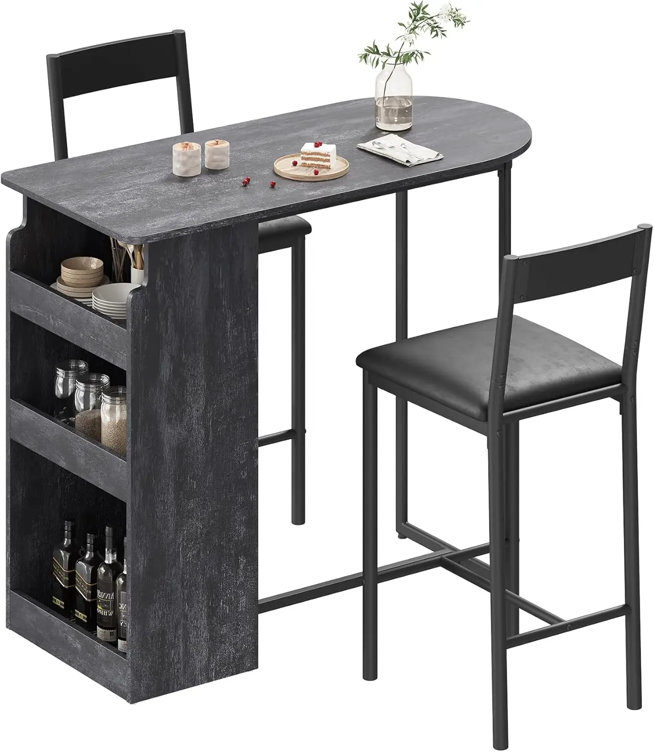 Gaomon Bar Table And Chairs, Tall Kitchen Breakfast Nook With Stools/Dining Set For 2, Storage Shelves For Space-Saving, Pub