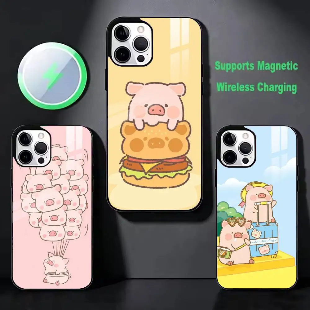 Cartoon L-Lulu Pig For IPhone 18 17 16 15 14 13 12 11 Plus Pro Max Plus Wireless Charger Phone Case