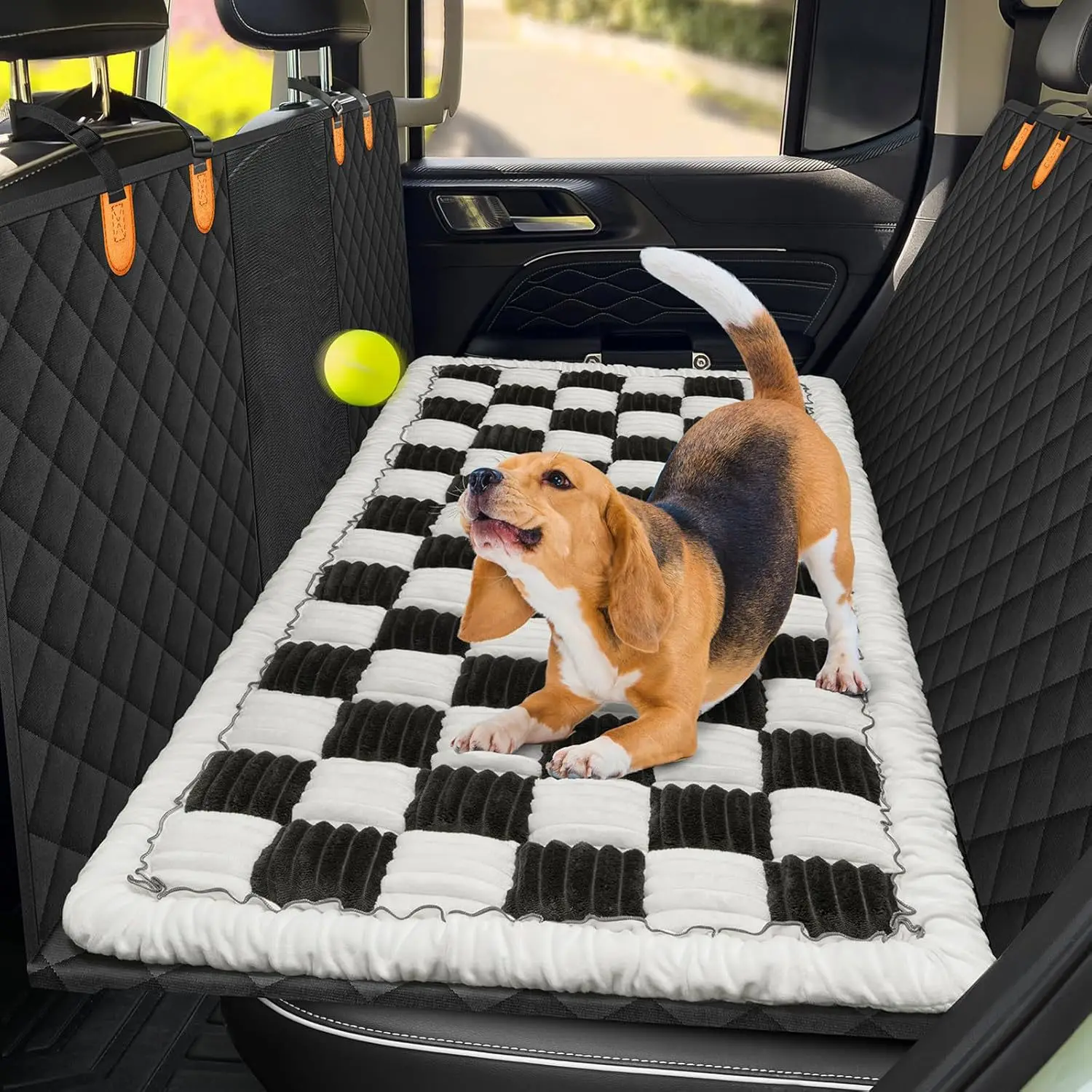 Washable Non Slip Checkerboard Dog Car Seat Cover Quilted Plush Pet Car Seat Mat Protector Durable Dog Car Seat Cover