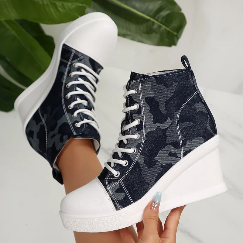 

Large Size Wedge High-Top Canvas Shoes for Women Summer New Fashion Versatile Thick-Soled Height-Increasing Casual Sneakers
