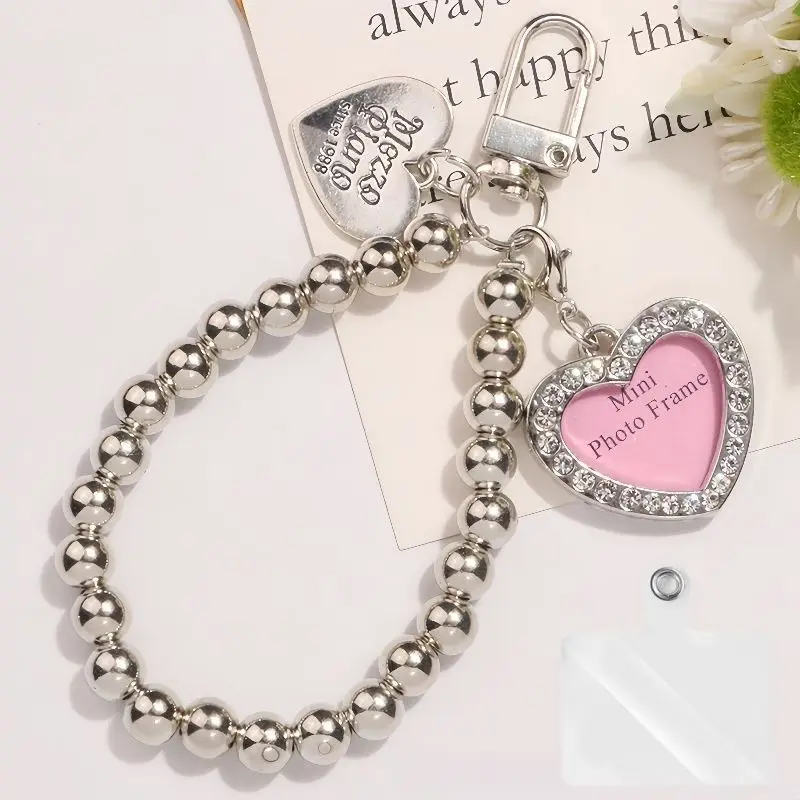 

Metal Key Chain Phone Chain with Heart Shaped Mini Photo Frame y2k Style Sweet Cool Trendy Fashion Bag Pendant