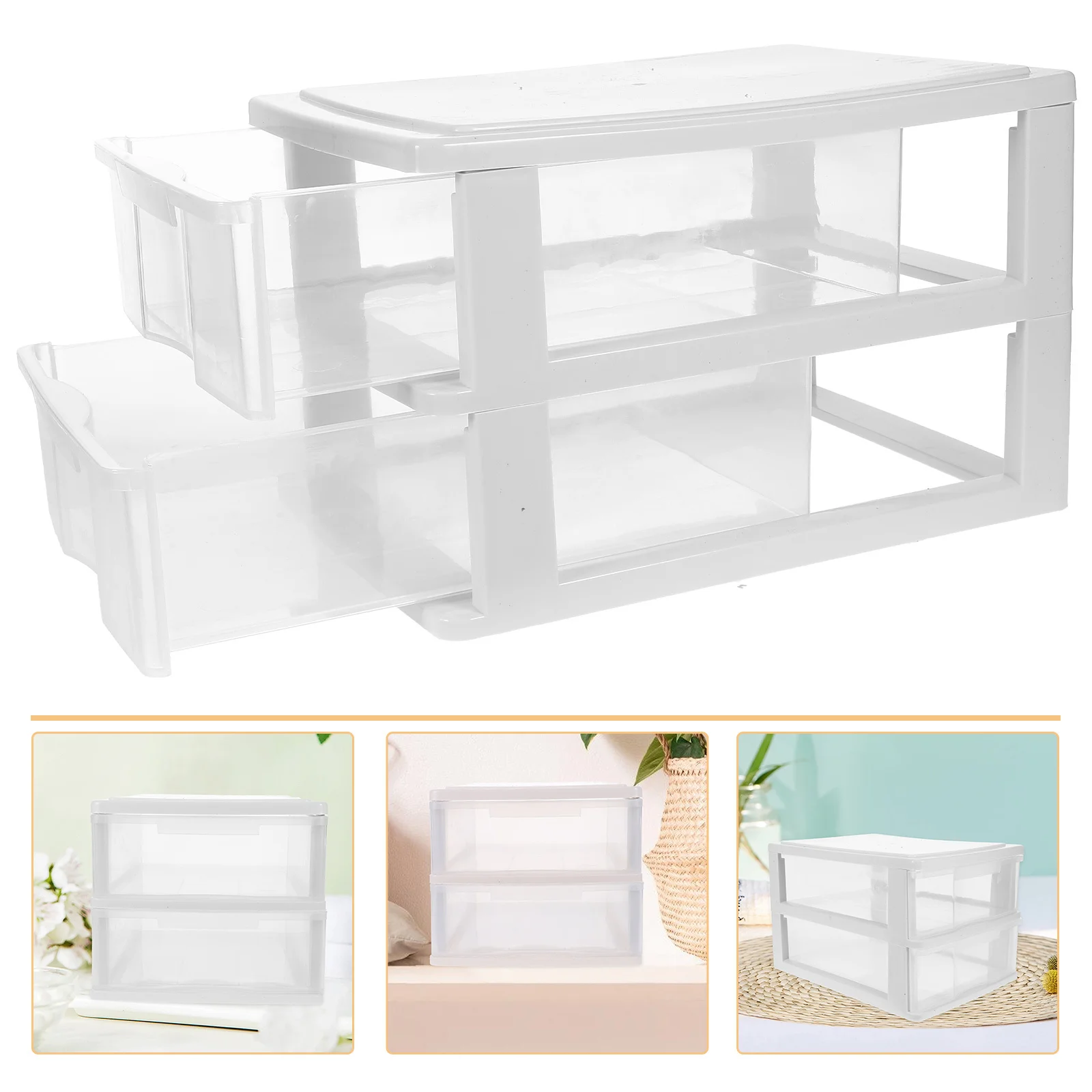 Caja de almacenamiento de escritorio transparente, cajón apilable de doble capa, organizador de maquillaje, joyería, soporte para artículos diversos, cajón apilable