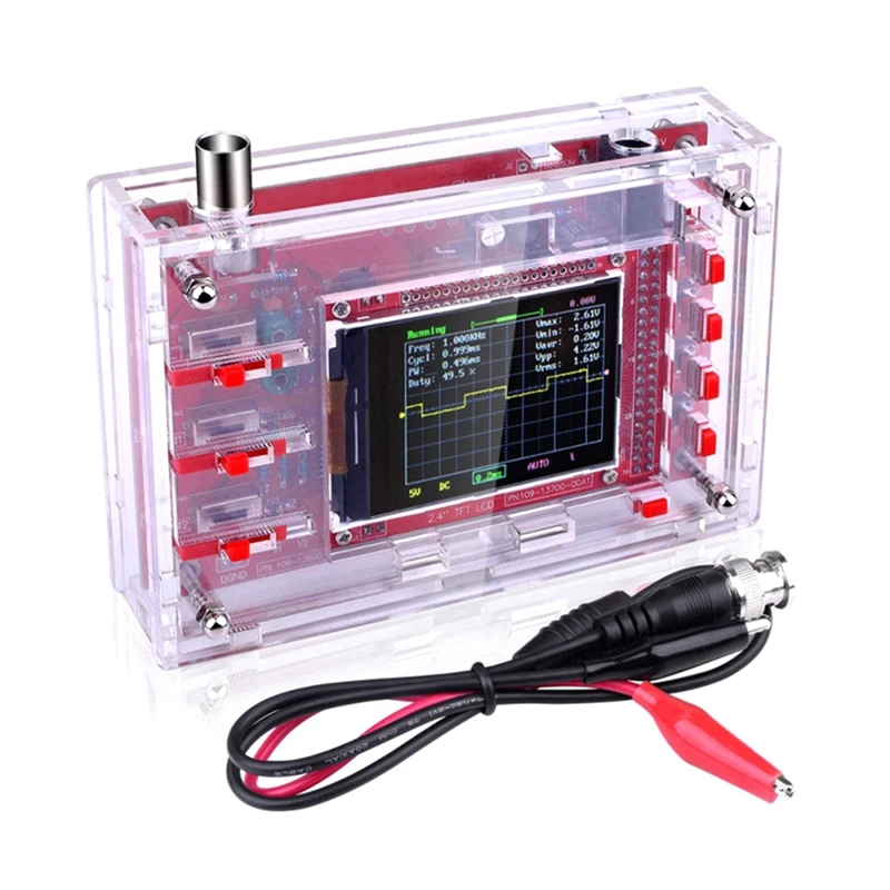 

Fully Assembled Digital Oscilloscope 2.4Inch TFT LCD Display With Alligator Probe Test Clip Transparent Acrylic Case