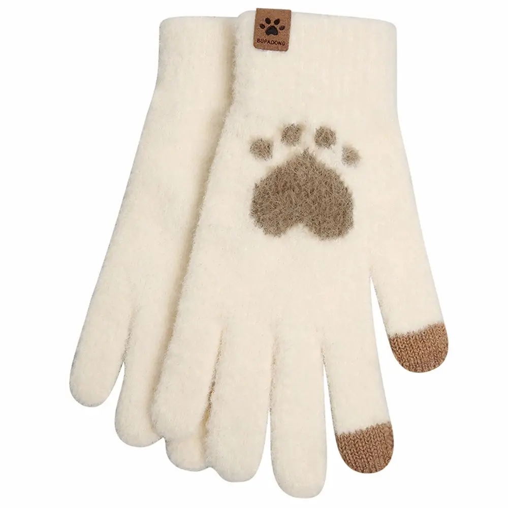 Guantes de conducción elásticos de punto de terciopelo para mujer, guantes de pantalla táctil, mitones de lana, suave, Simple, Love Plus