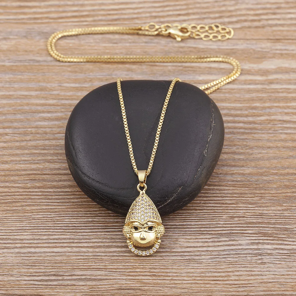 Nidin New Trendy Cute Animal Monkey Cubic Zirconia Pendant Relief Chain Necklace Women\'s Creative Design Jewelry Exquisite Gift