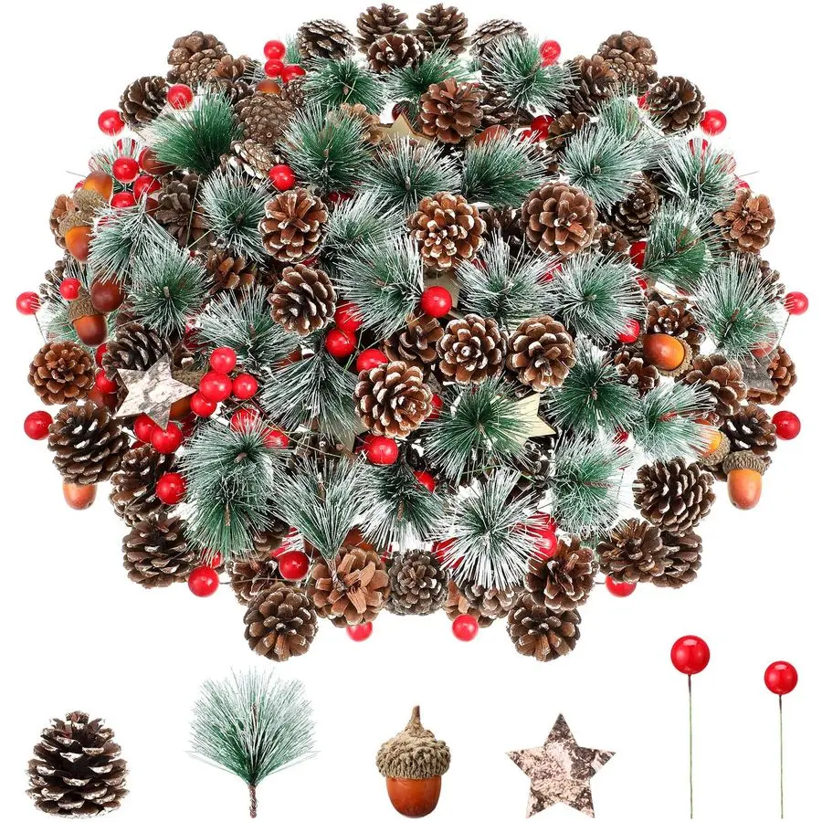 

540 шт. Рождественские выборки и спреи Сосновая шишка Набор красных ягод Рождественский венок Изготовление украшений Искусственные сосновые ветки Желуди
