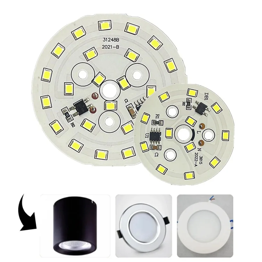 Puce LED pour Downlight, Perles Rondes, 3W, 5W, 7W, 9W, 12W, 15W, 18W, SMD 2835, AC 220V-240V