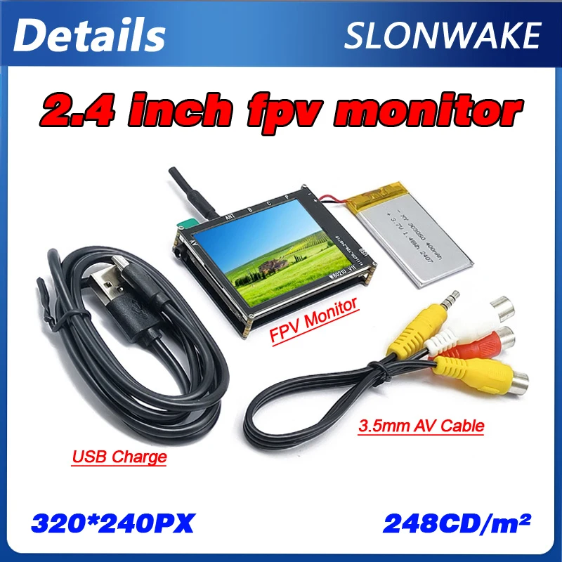 Micro 5.8G 56CH 2.4 Inch LCD 480*320px Auto Search FPV Monitor Build-in Battery For RC Multicopter FPV Drone Part