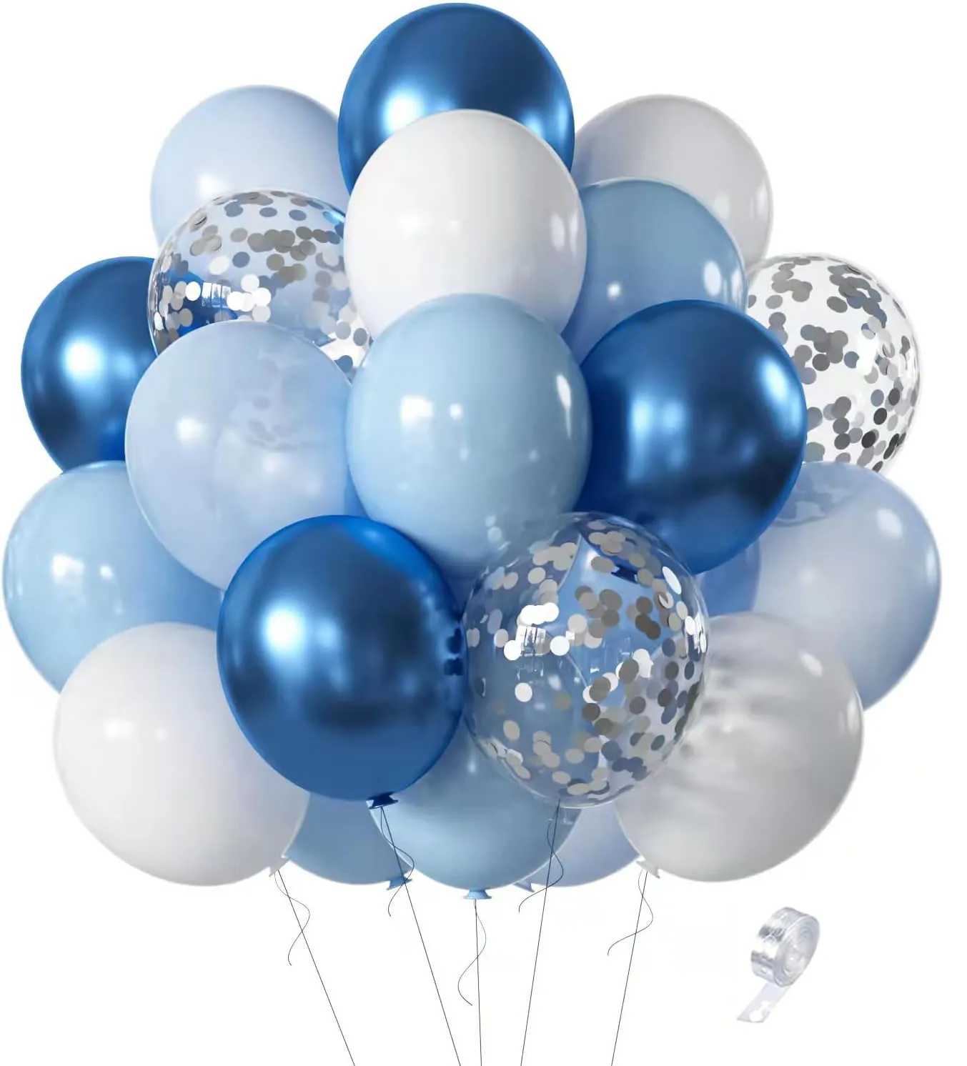 60Pcs 10Inch Blue White Silver Sequin Latex Balloons Baby Kid\'s Birthday Party Baby Shower Wedding Graduation  Decorations