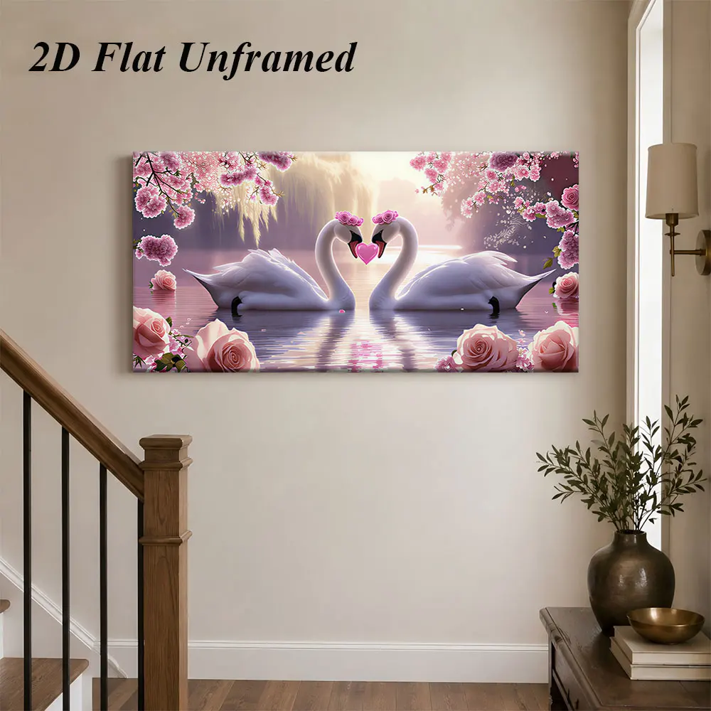1pc (No frame),1 pink flower love swan couple bedroom living room foyer decoration modern minimalist art painting 2D plan
