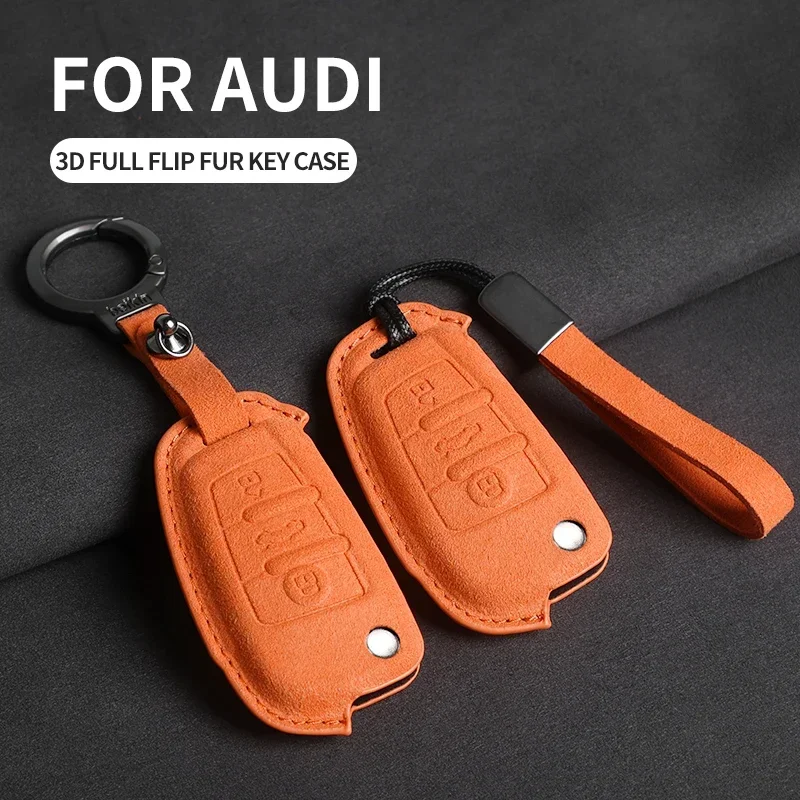 

Suede Leather Car Flip Key Case Cover Shell For Audi A1 A3 A4 A6 TT Allroad Q3 Q7 R8 S6 SQ5 RS4 2018 Car Key Fob Keychain