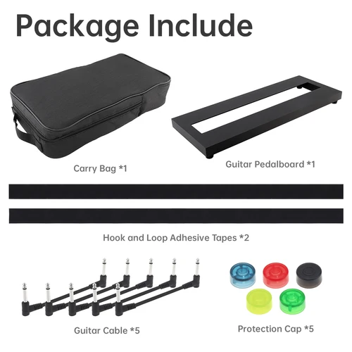 Imagen 2 del producto Pedalera de guitarra compacta pequeña de aleación de aluminio y bolsa de transporte combinada con Cables de 6 pulgadas, cintas adhesivas, tapas de interruptor de pie