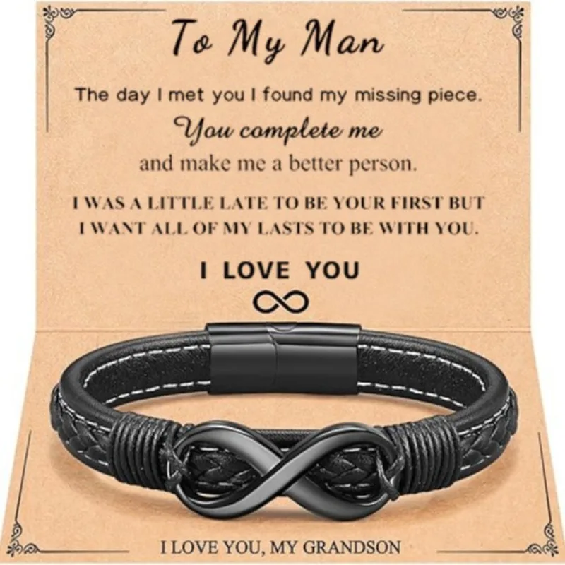 2024 Braided Leather Bracelet To My Son To My Grandson To My Dad Braided Leather Bracelet for Men Xmas Gift Row Magnetic Closure