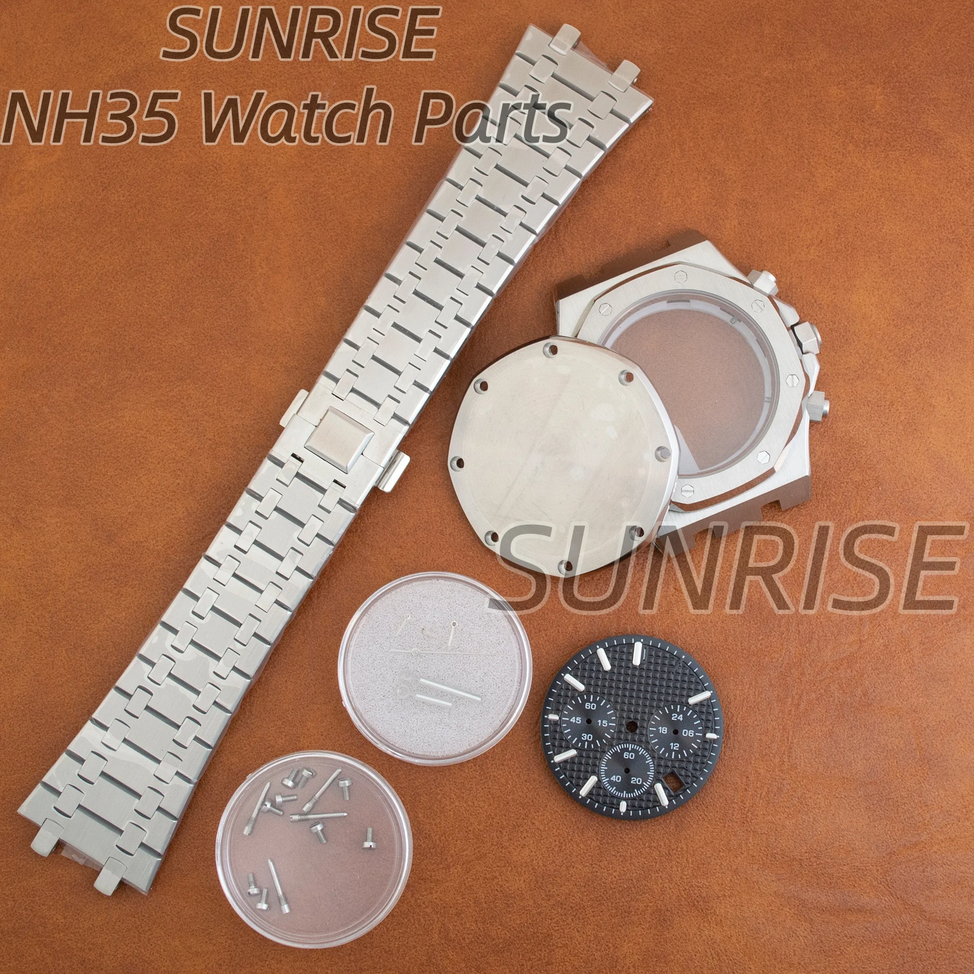 

42mm Silver/Gold/Black Octagonal Watch Case Stainless Steel Strap Sapphire Glass Waterproof For Mod Royal Oak NH35/NH36 Movement