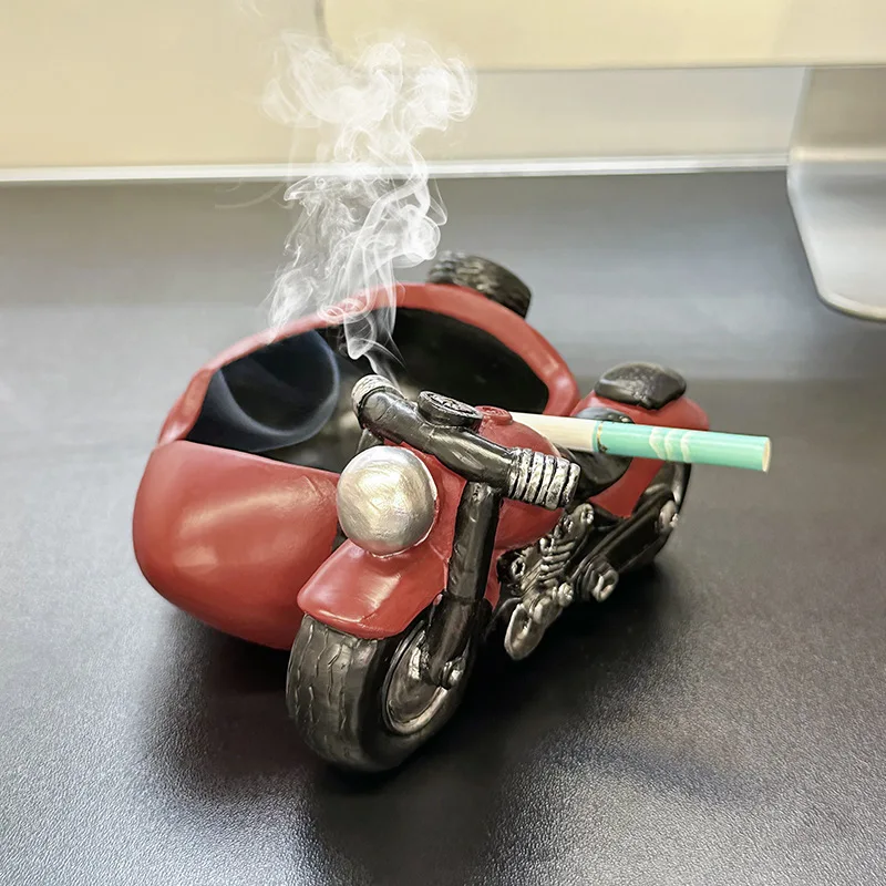 Small Retro Motorcycle Ashtray, Creative Living Room and Office Desktop Decoration, Anti Fly Ash, Car Enthusiast Gift