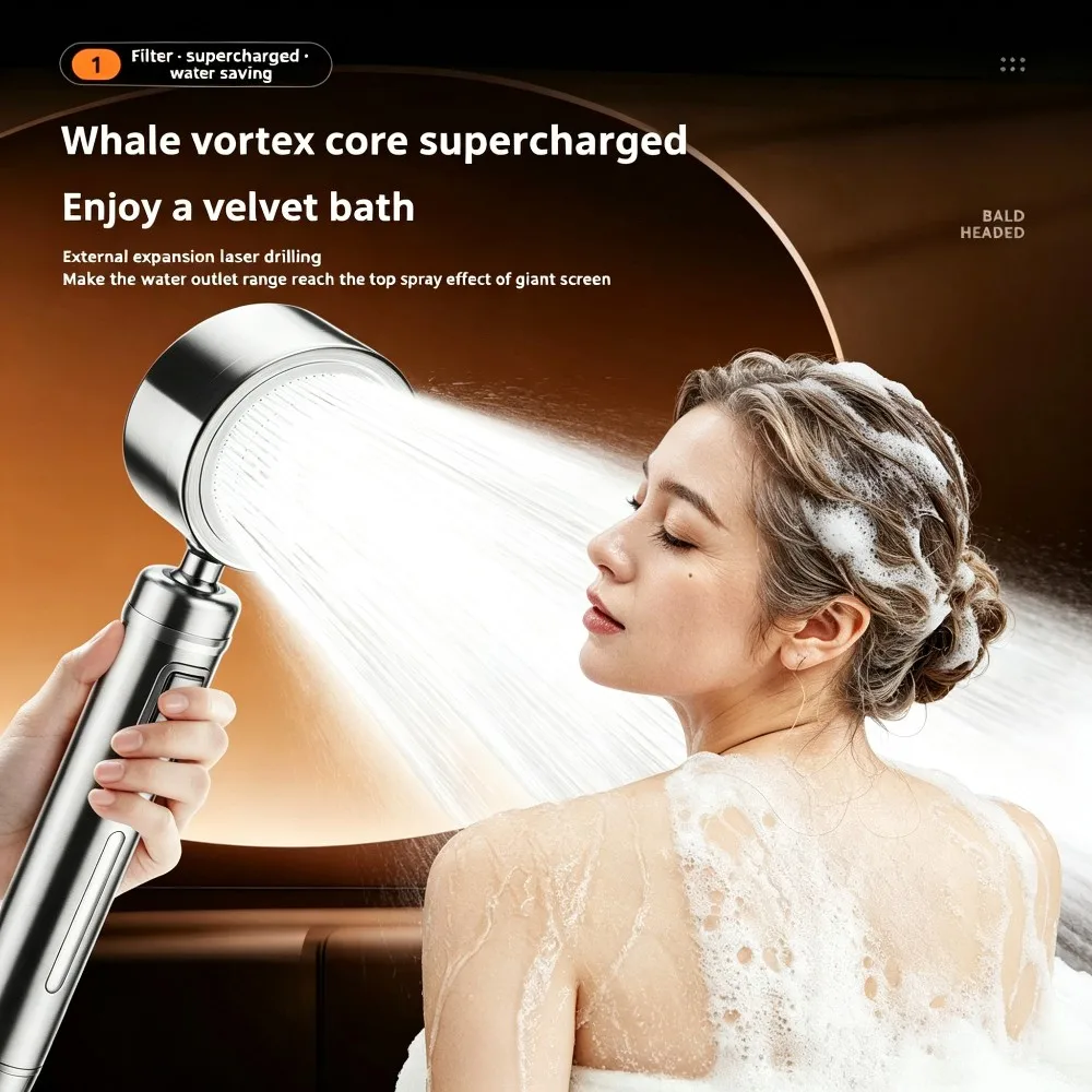 304 Stainless Steel Filter Shower Head Drop‑Resistant Filtering Handheld Shower Nozzle Durable Bathroom Shower Accessory