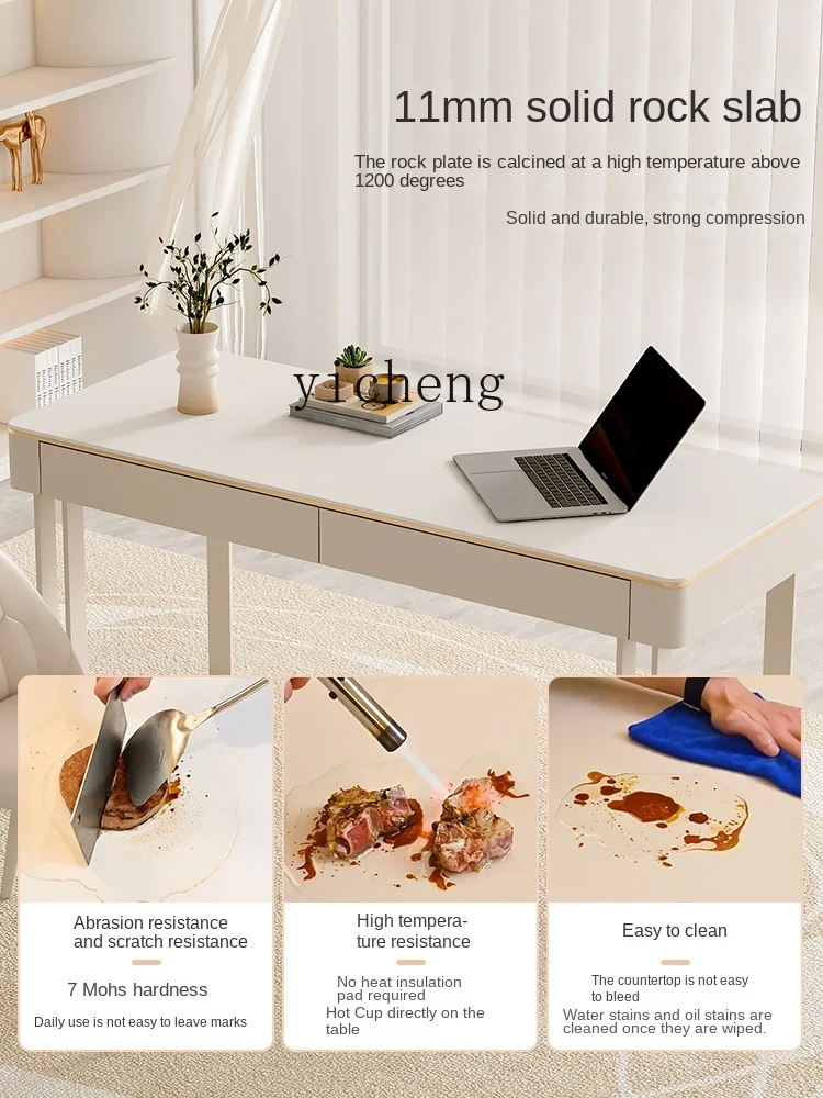 ZF Stone Plate Desk Student Household Light Luxury Modern Living Room Computer Table and Chair Small Apartment