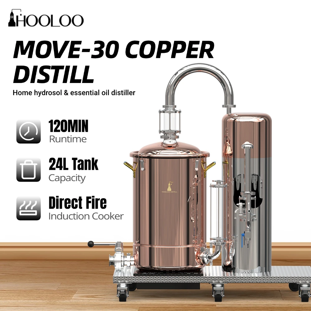 HOOLOO MOVE-30 جهاز تقطير هيدروسول/زيت أساسي لا يزال C10000 قطع منزلية من النحاس الأحمر متحركة مع منصة 2200 وات تسخين كهربائي #1