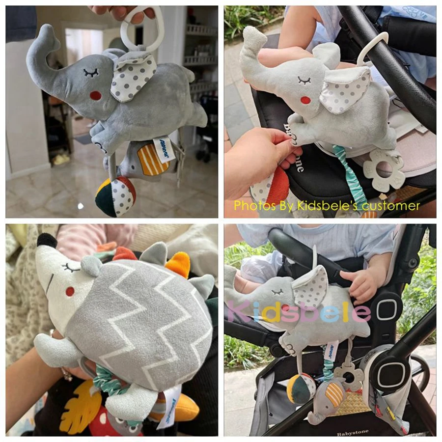 柔らかいぬいぐるみの象のベビーカー用おもちゃ、歯固め、ガラガラ、新生児用ハンギング感覚玩具、男の子と女の子のための車椅子用アクティビティ玩具