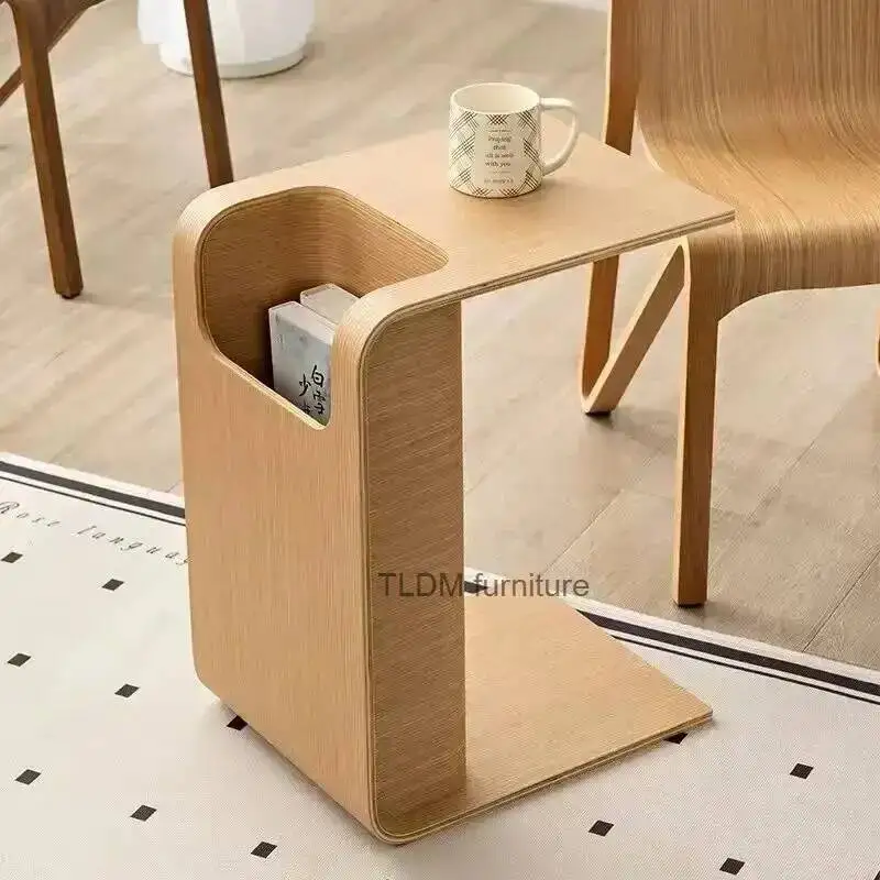 Modern Nordic Solid Ins Wood C-Shaped Wabi-Sabi Side Table: Danish & Designer Creation, Style Blending for Magazine Display