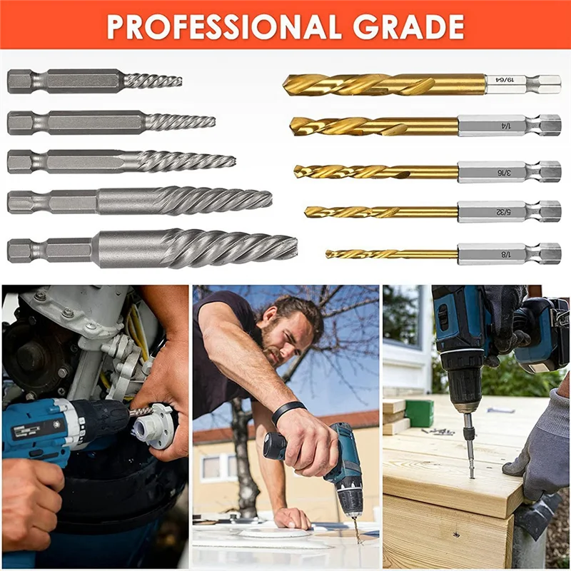 A07F-11 Pieces Screw Extractor Set Easy Out Bolt Extractor Set For Removing Broken Screws