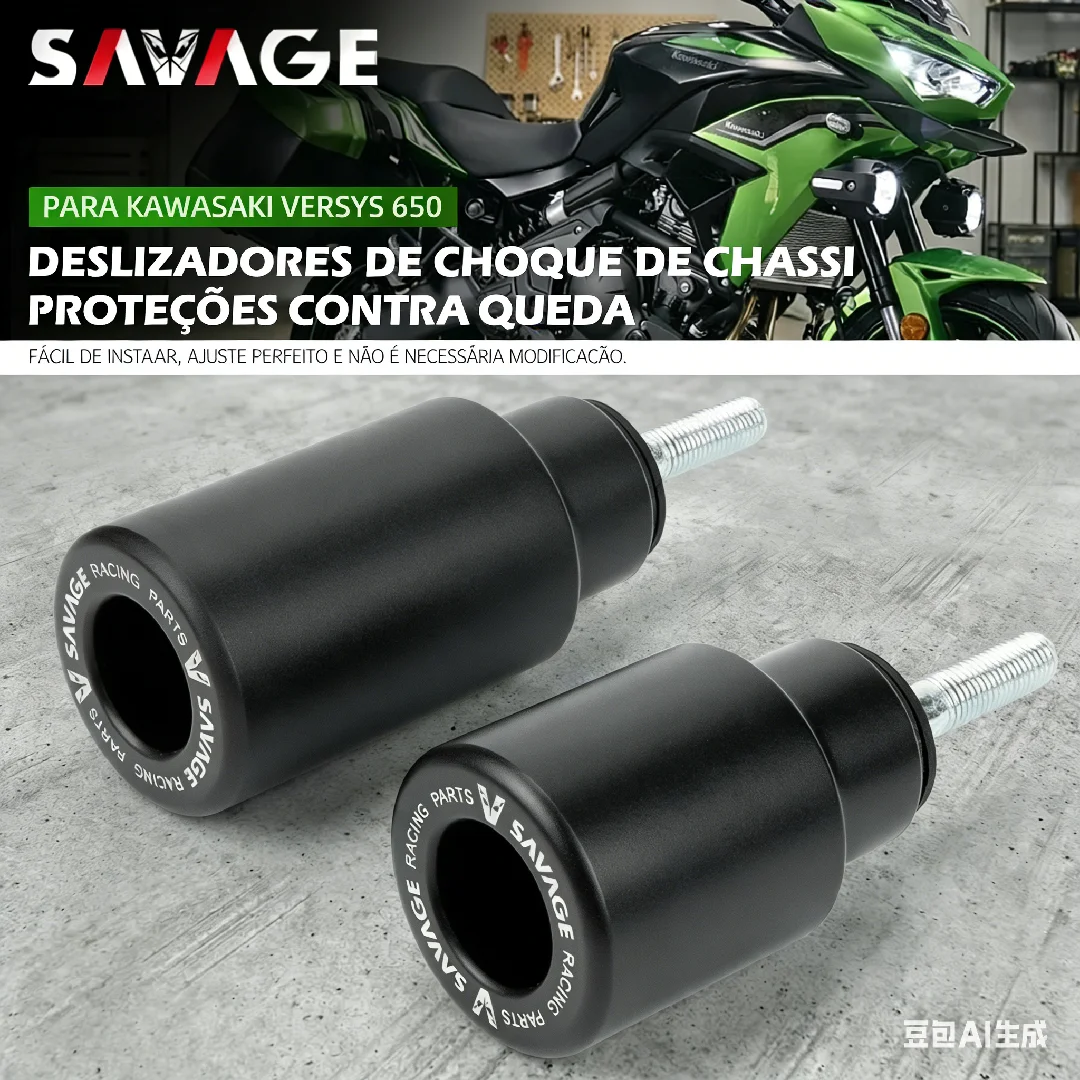 SAVAGE SLIDERS DE CHASSIS ANTI-CHOC RESISTENTES PARA KAWASAKI KLE 650 Versys 2015-2024 - ACESSÓRIOS DE MOTO GUARDABARRO E PROTETOR DE MOTOR