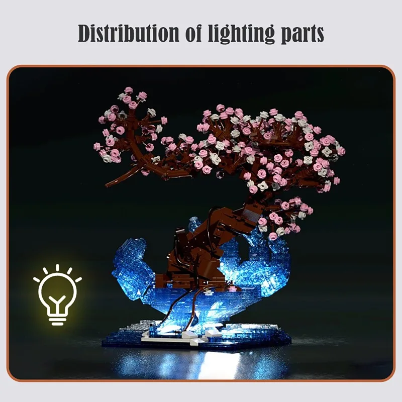 MOC Cherry Blossom Plant Pot with Lights Building Block Simulation Flowers DIY Decoration Gift toys for Girls kids Gifts Sakura