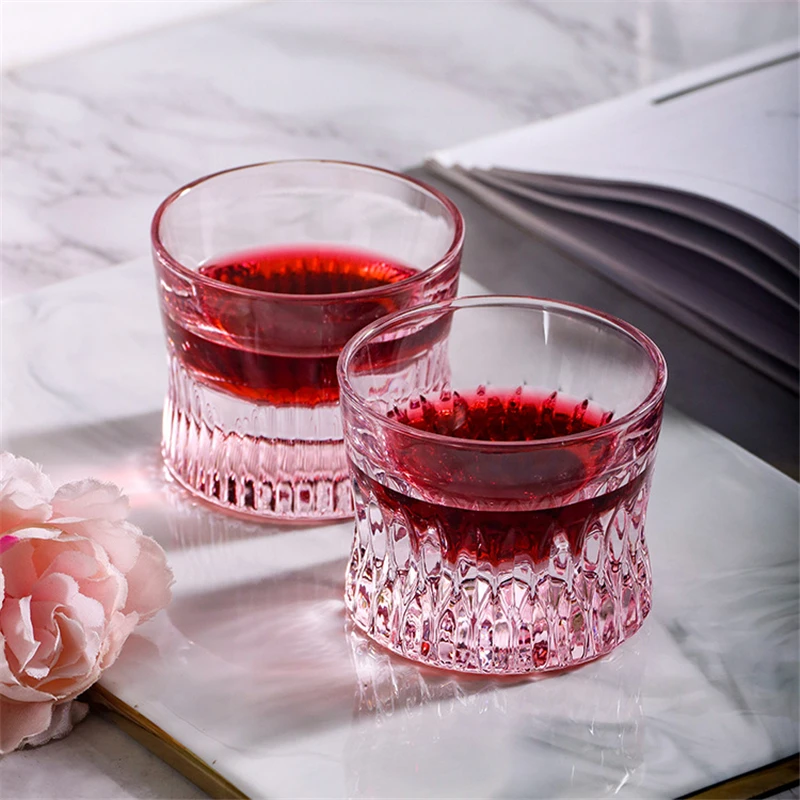 

Pink Whiskey Lowball Glasses 100ml 2025 Latest Design Slender Waist Glassware Wineglass Ice Ball Rock Cognac Cup Spirits Tumbler
