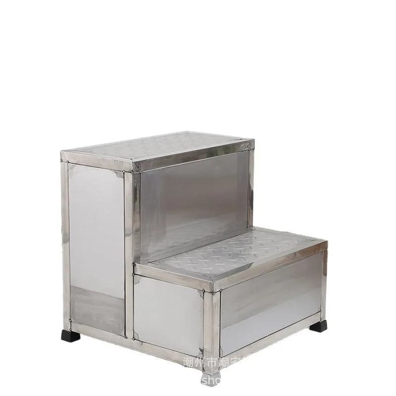 厚みのあるステンレス鋼製フットスツールバッフルタイプ軽量工業用ラダースツールステップ2段または3段ステップ家庭用ショッピングモール用