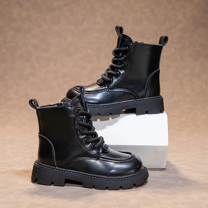 

Новые зимние ботинки в британском стиле для девочек, модная плюшевая теплая нескользящая обувь из искусственной кожи, детские ботинки, роскошная классическая детская повседневная обувь