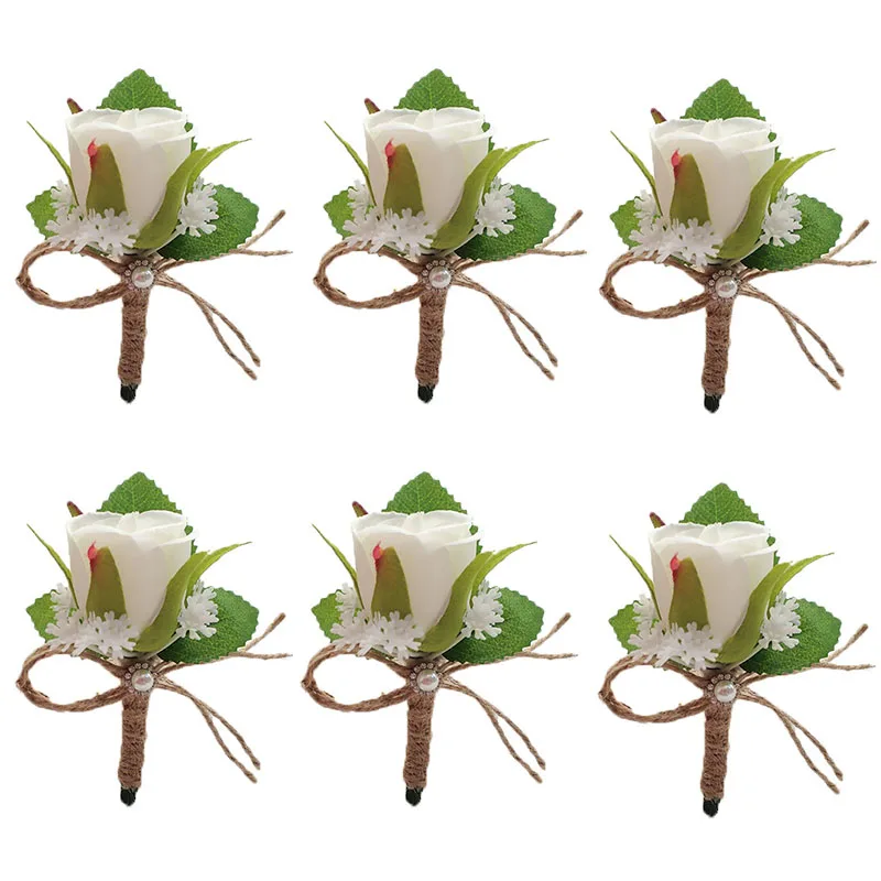 

LKY Fr White Boutonnieres Wedding Accessories Groom Silk Flowers Wrist Corsage Bridesmaid Bracelet Boutonniere Mariage Homme Pin