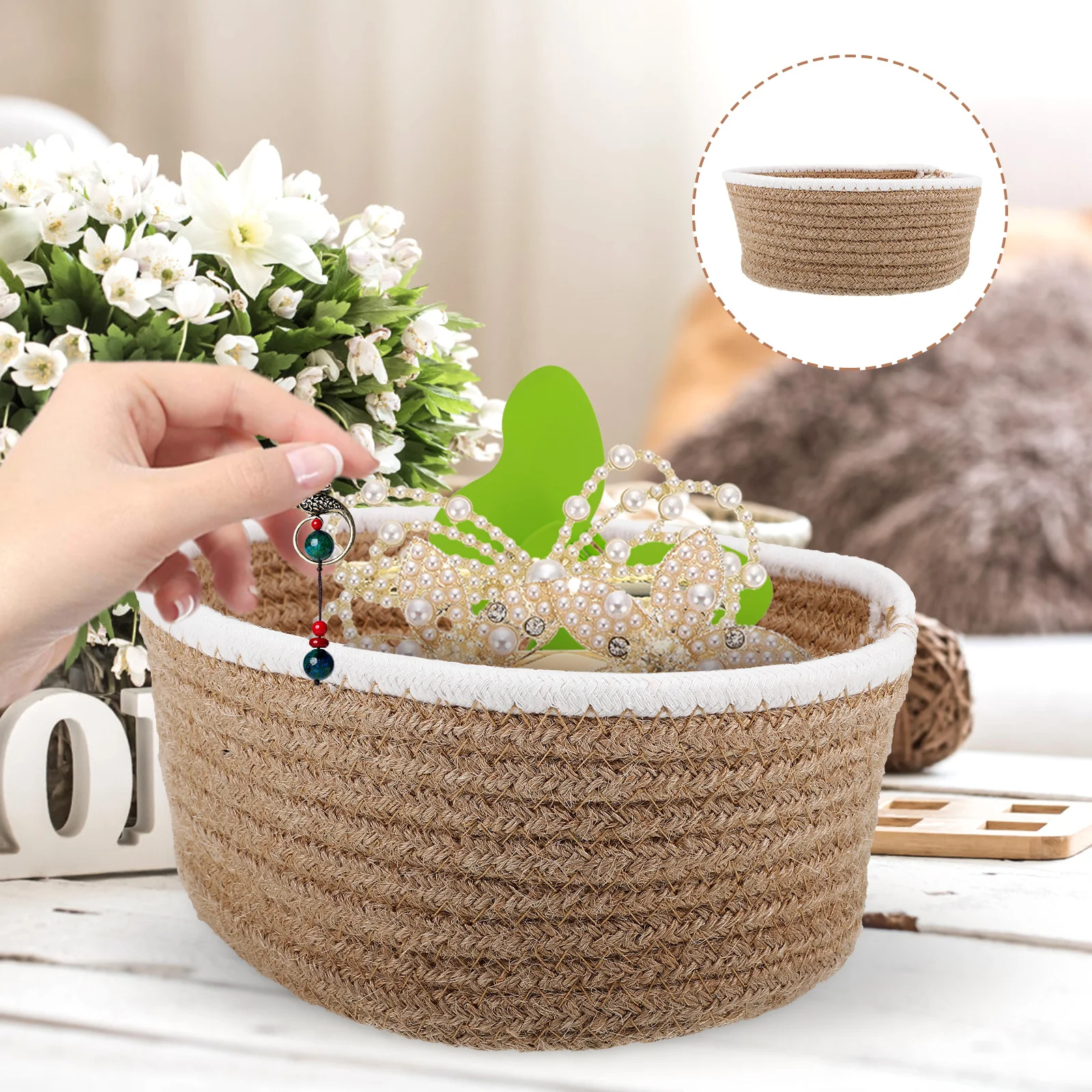 

Cotton Rope Woven Basket Storage Baskets Organizer Bins Desktop Medium Cute Organizers