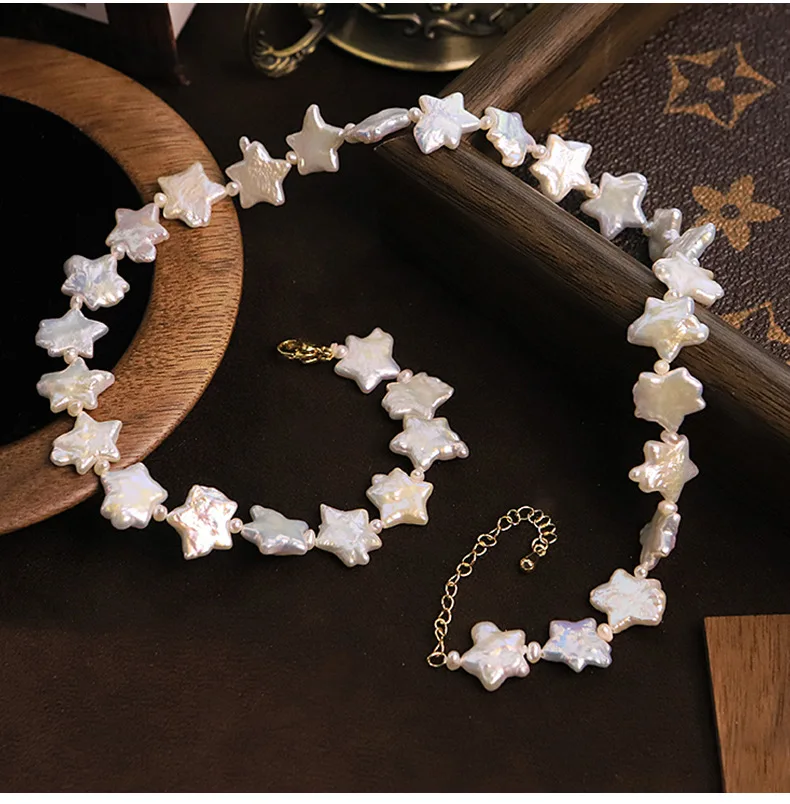 

Original Design Purple White Baroque Star-Shaped Freshwater Pearl Necklace for Women Charm Collar Choker Chain Jewelry Gifts