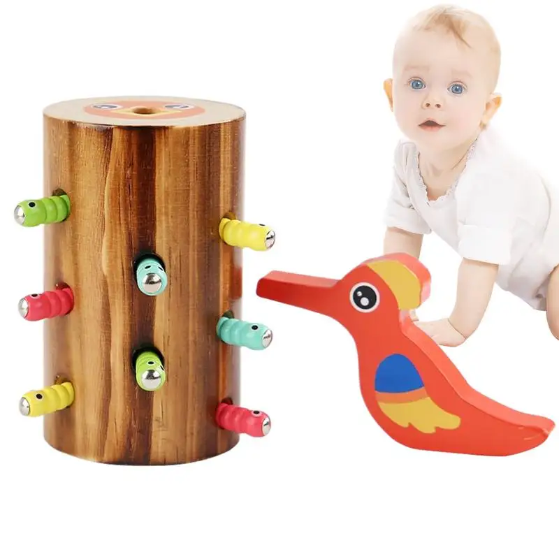 

Magnetic Woodpecker Game Wooden Woodpecker Catching Toy Magnetic Bird Feeding Game Educational Preschool Learning Playset For