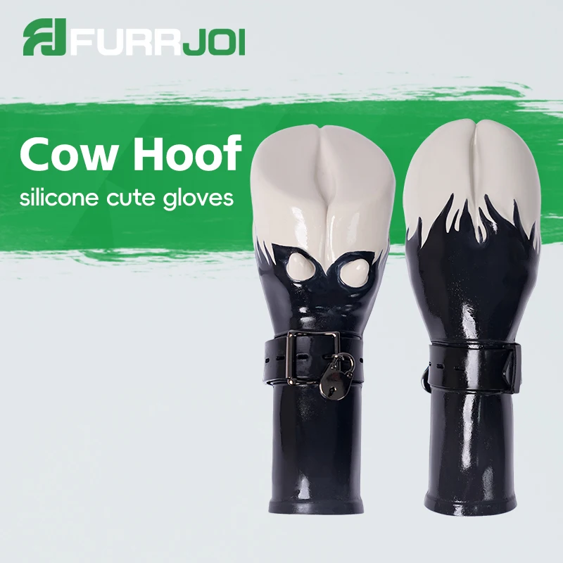Furrjoi Silicone Cute Cow Hoof Gloves for Cosplay Costumes Latex Furry Fetish Colorful Custom Pet Play Halloween Party Role Play