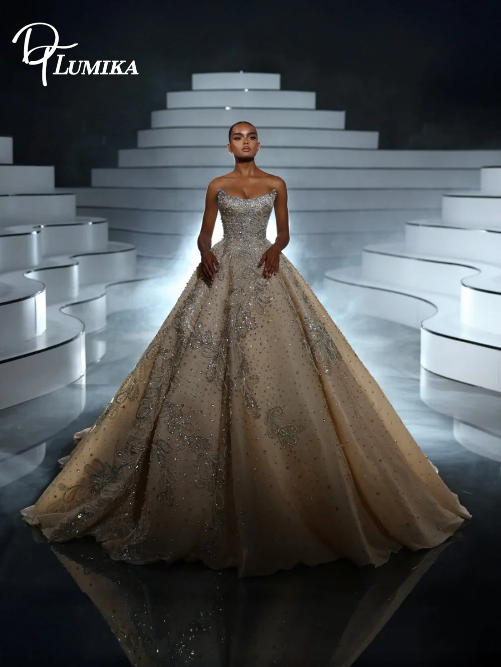 Radiant Sweetheart Ball Gown Wedding Dress Champagne Gold Beading Floral Lace Tulle Bridal Gown Customized Vestidos De Novia