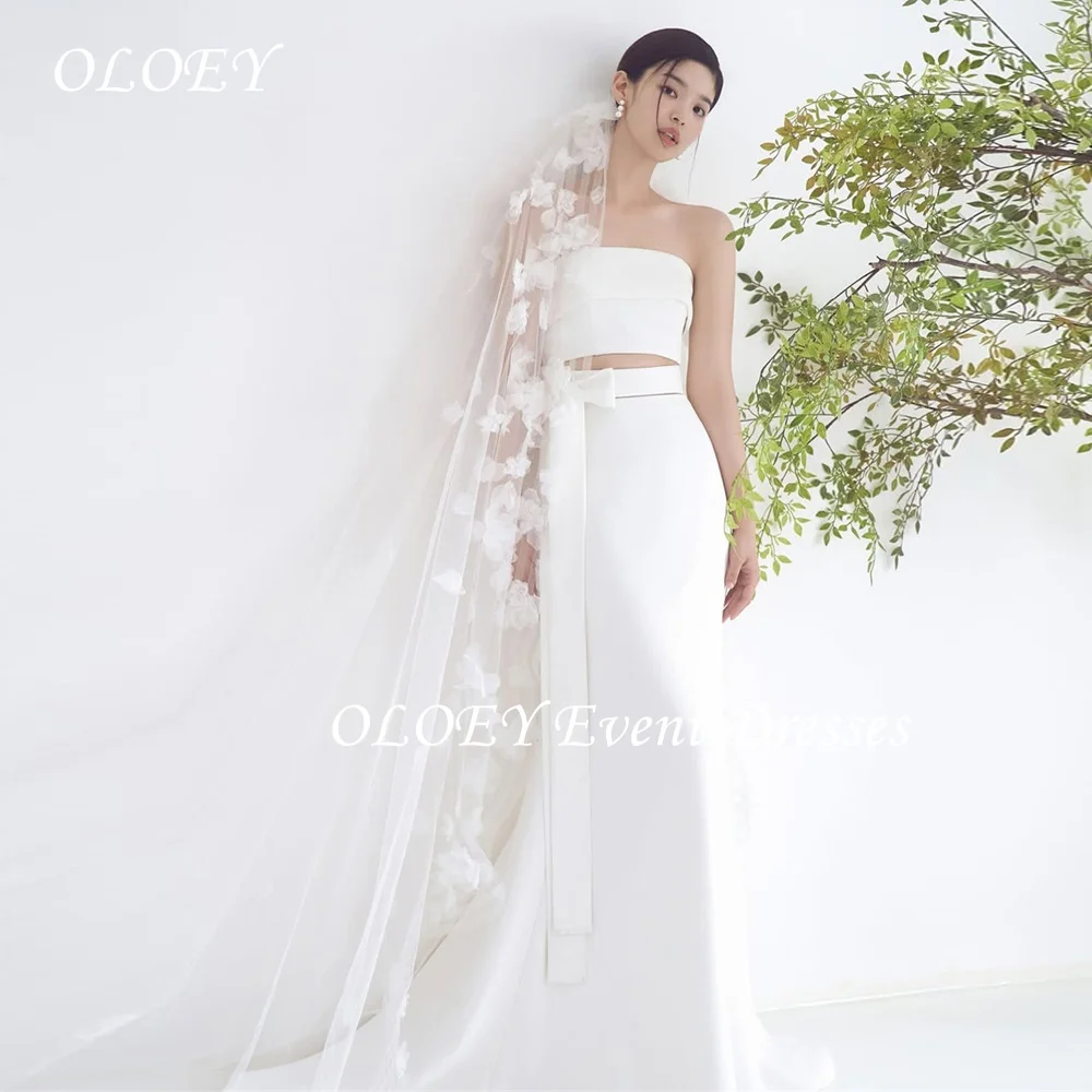

OLOEY Elegant Korean Mermaid Wedding Dresses Photo Shoot Floor Length Pleats Bridal Gowns Customized Corset Back Bow