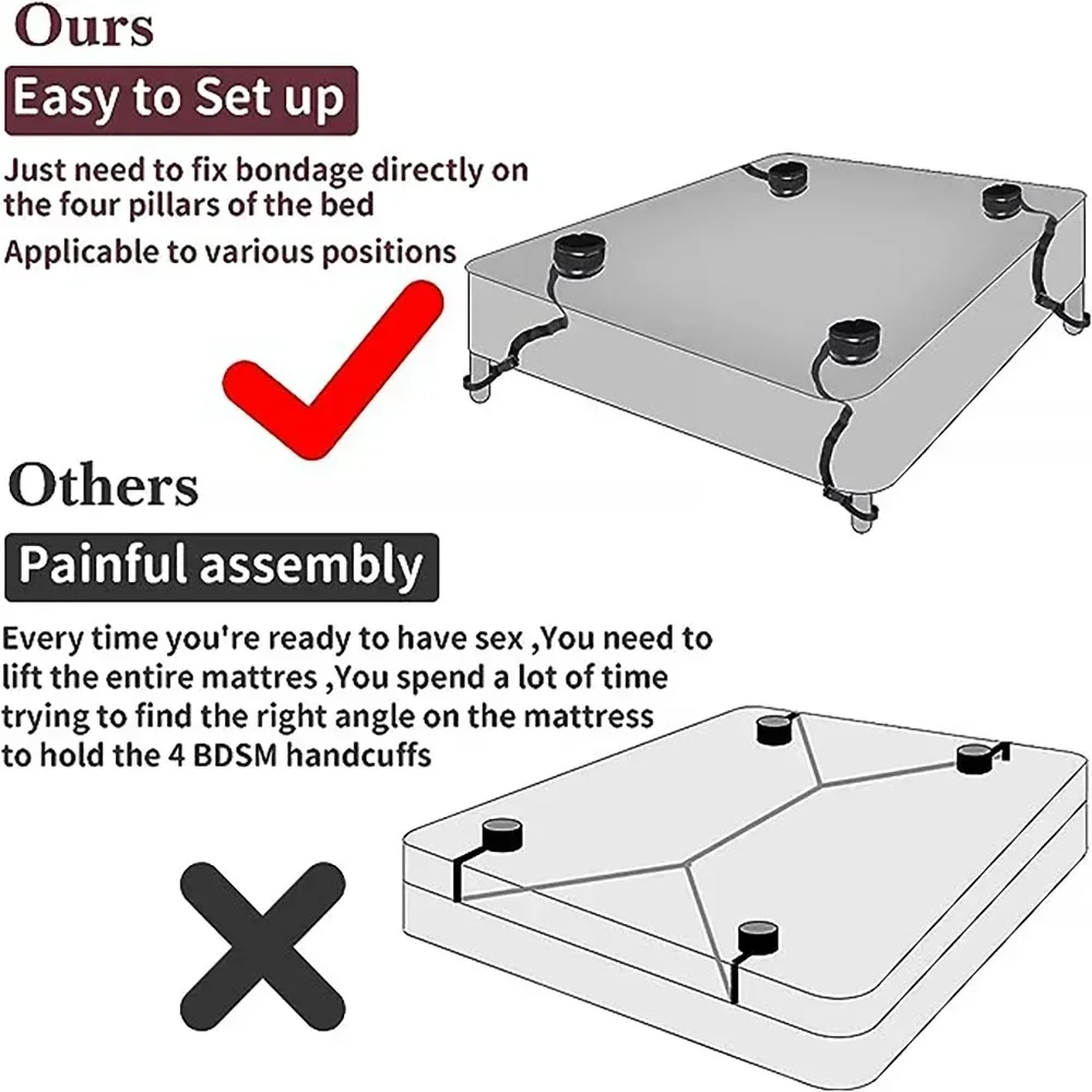 مجموعة أدوات السرير BDSM أصفاد لعبة الجنس للزوجين والنساء مستلزمات الكبار BDSM قيود السرير عبودية حبل أصفاد جنسية لعبة مثيرة