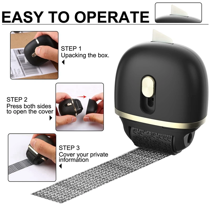 2X Identity Protection Roller Stamp For Privacy Confidential Data Guard Your Security Stamp Roller Privacy Roller,Black