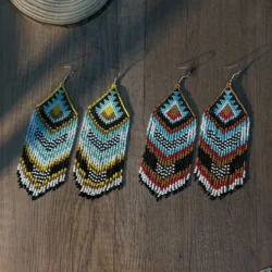Bohemian style geometric tassel earrings tribal style earrings