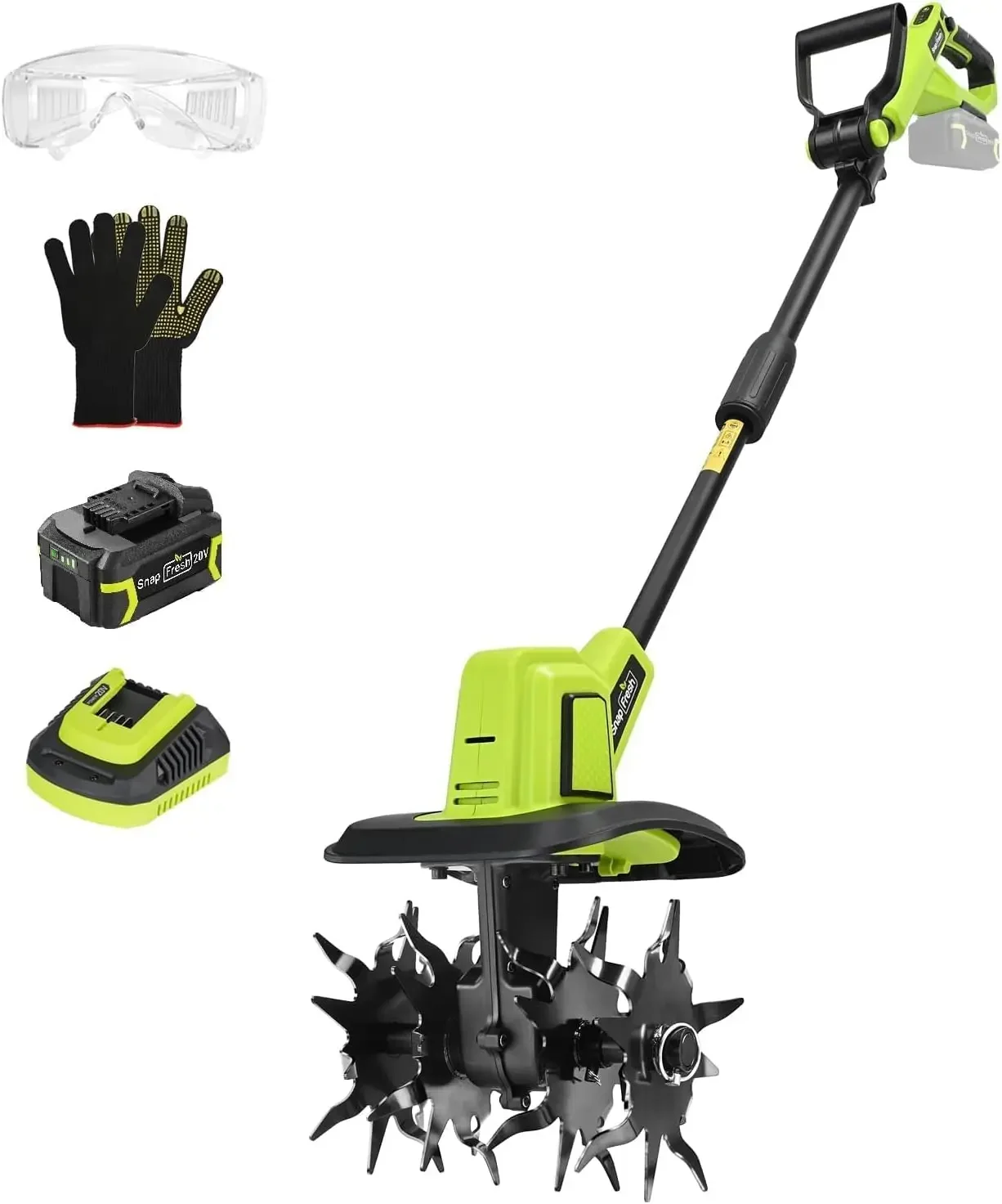 

Cordless Tiller Cultivator 20V 4.0Ah Battery Fast Charger Included 300 RPM Electric Garden Rototiller 9 Width 6.6 Depth 3 Speed